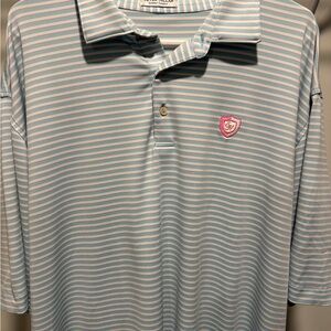 Peter Millar Light Blue and Pink Striped Polo